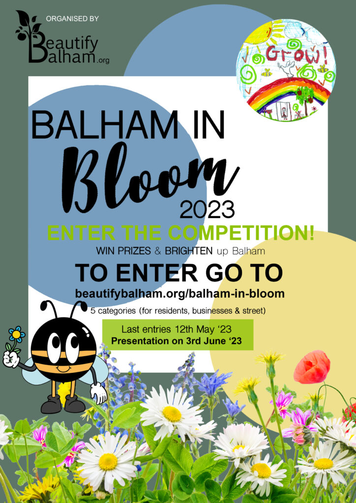Balham in Bloom 2023 Poster: Presentation on 3rd June 2023